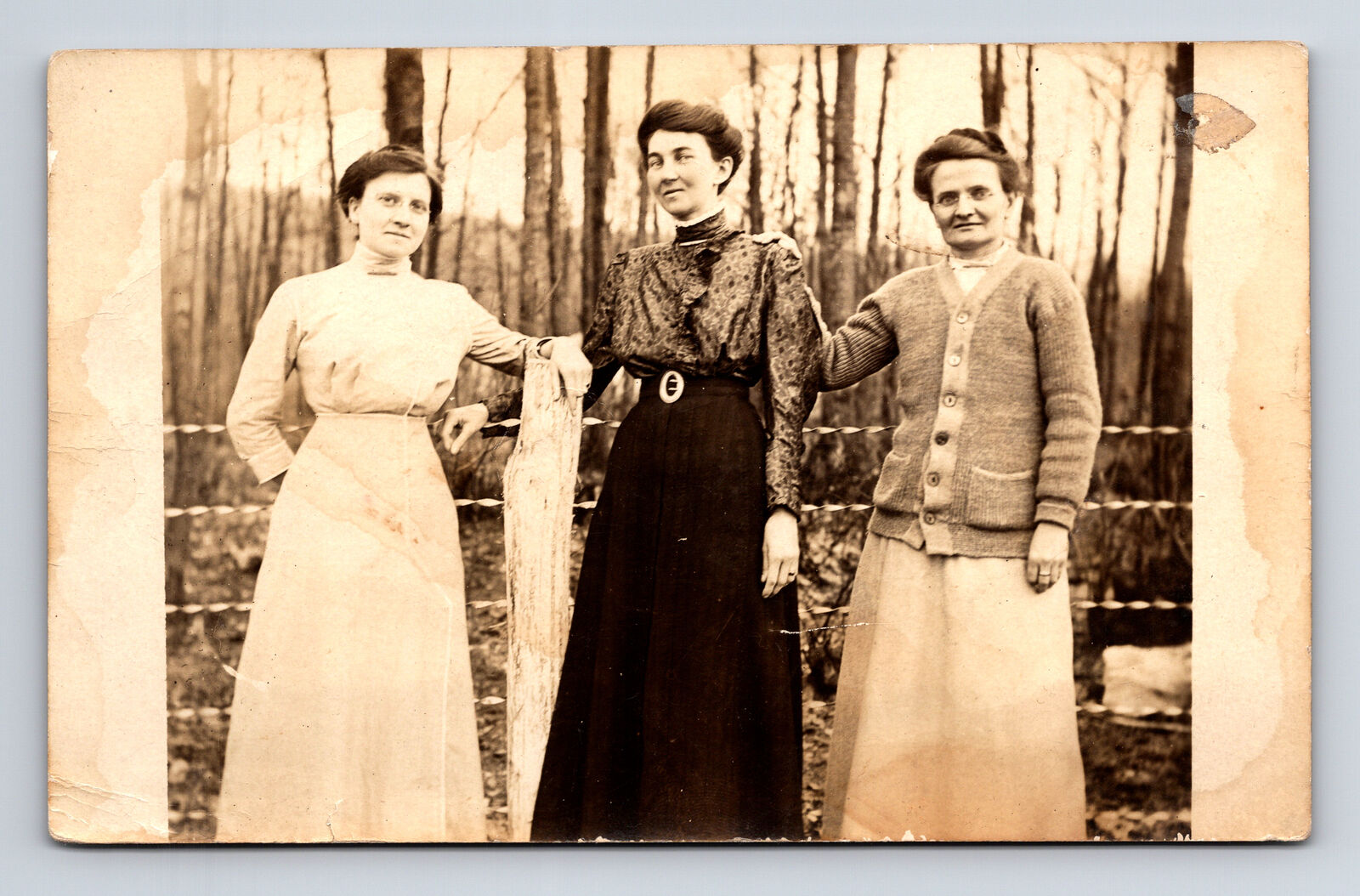 RPPC Three Woman at Farm Fence Postcard