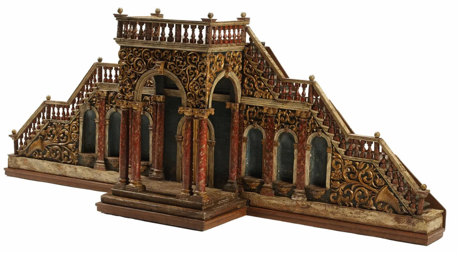 Antique Architectural Model, Italiante Carved & Polychrome Wood, Home Decor