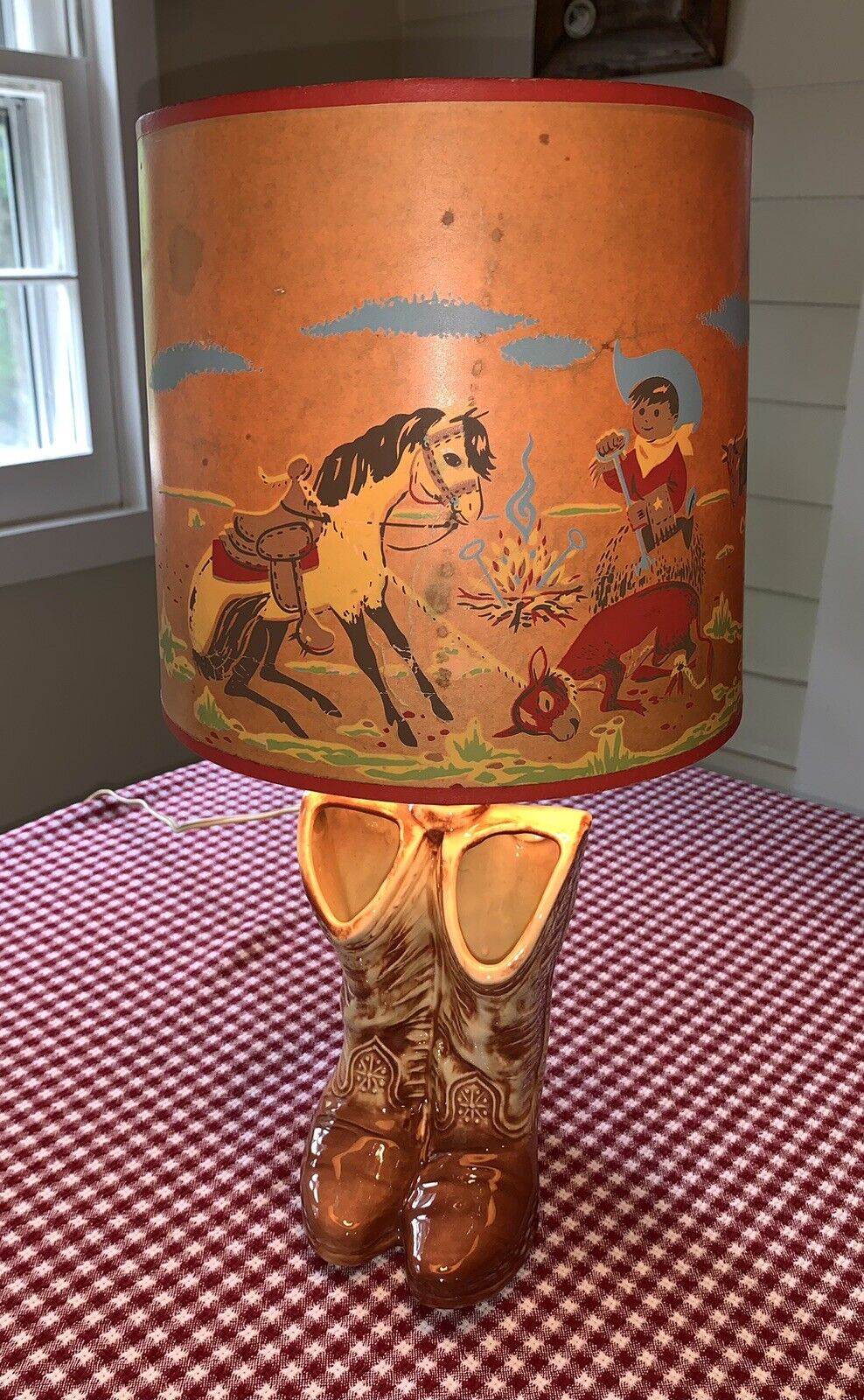 McCoy Cowboy Boots Table Lamp 10.5” VINTAGE with Original Shade WORKS