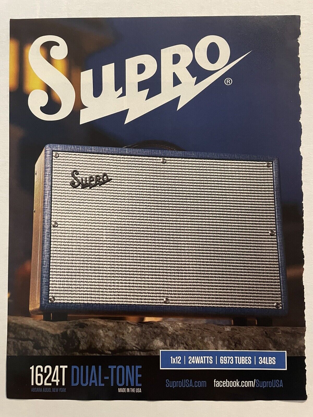 Supro Magazine Print Ad 1624T Dual-Tone Made in the USA 6973 Tubes 24 Watts