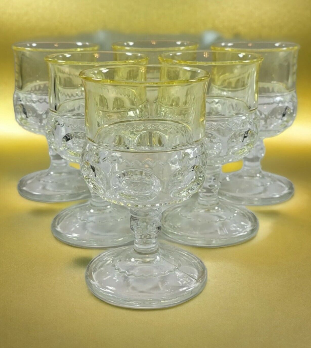 VTG 1940's Kings Crown Thumbprint Yellow to Clear Cordial Drink Glasses 6 Total