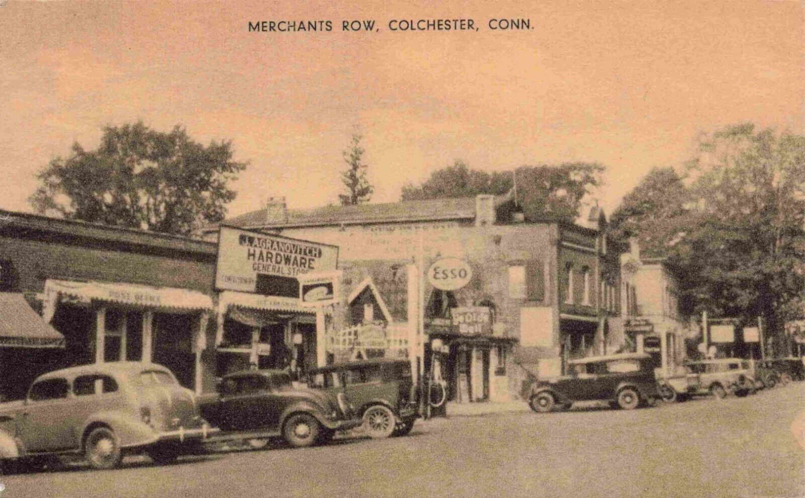 Colchester Connecticut Esso Gas Pump Merchants Row New London County Postcard