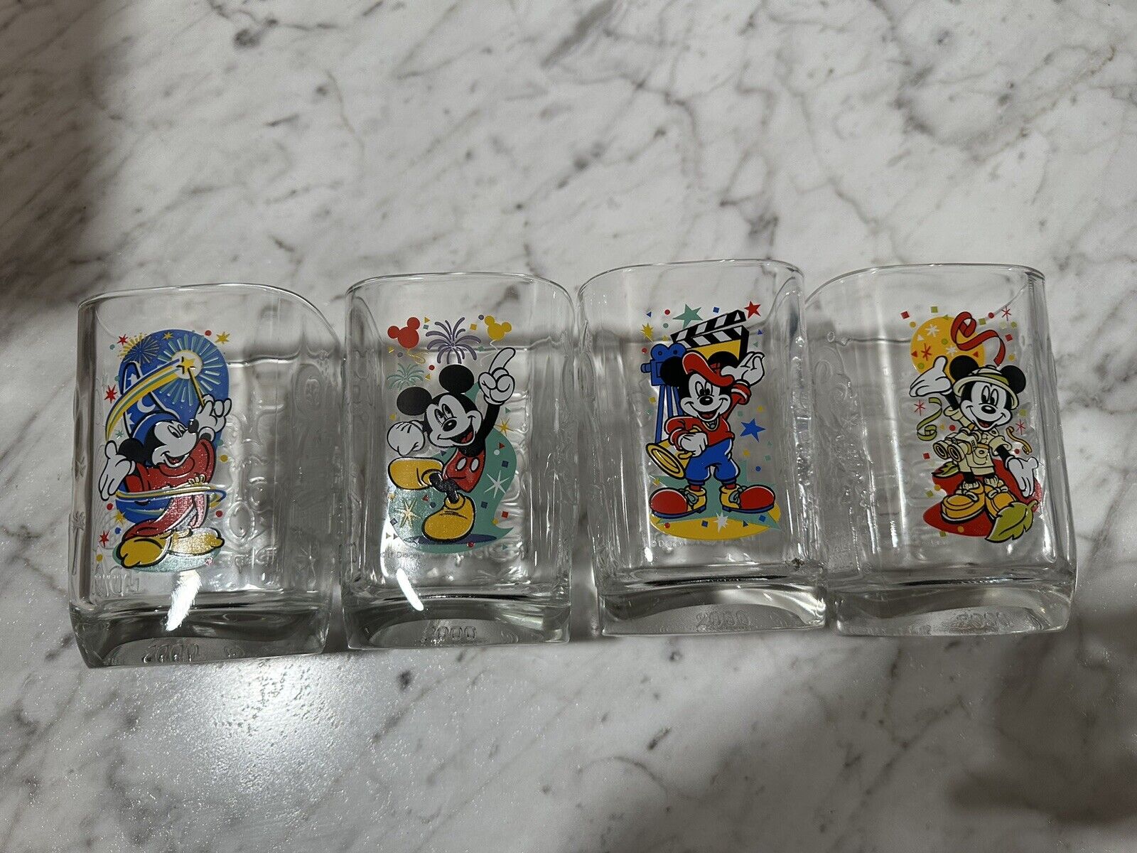 Vintage 2000 McDonald’s 4 Pc Walt Disney World Celebration Glasses Mickey Mouse