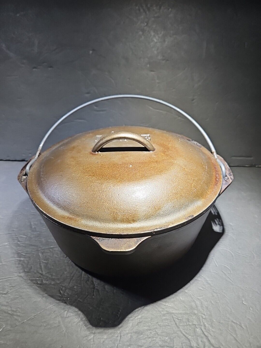 Vintage Cast Iron Dutch Oven 10-1/4” No. 8 with Lid & Handle Rusty