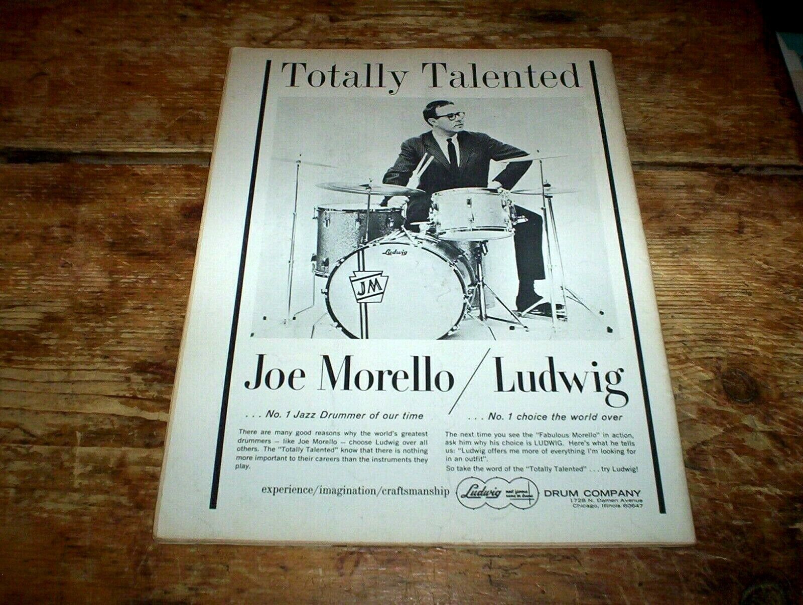 JOE MORELLO ( LUDWIG DRUMS ) ORIG 1965 U.S. Vintage Jazz magazine PROMO Ad NM-