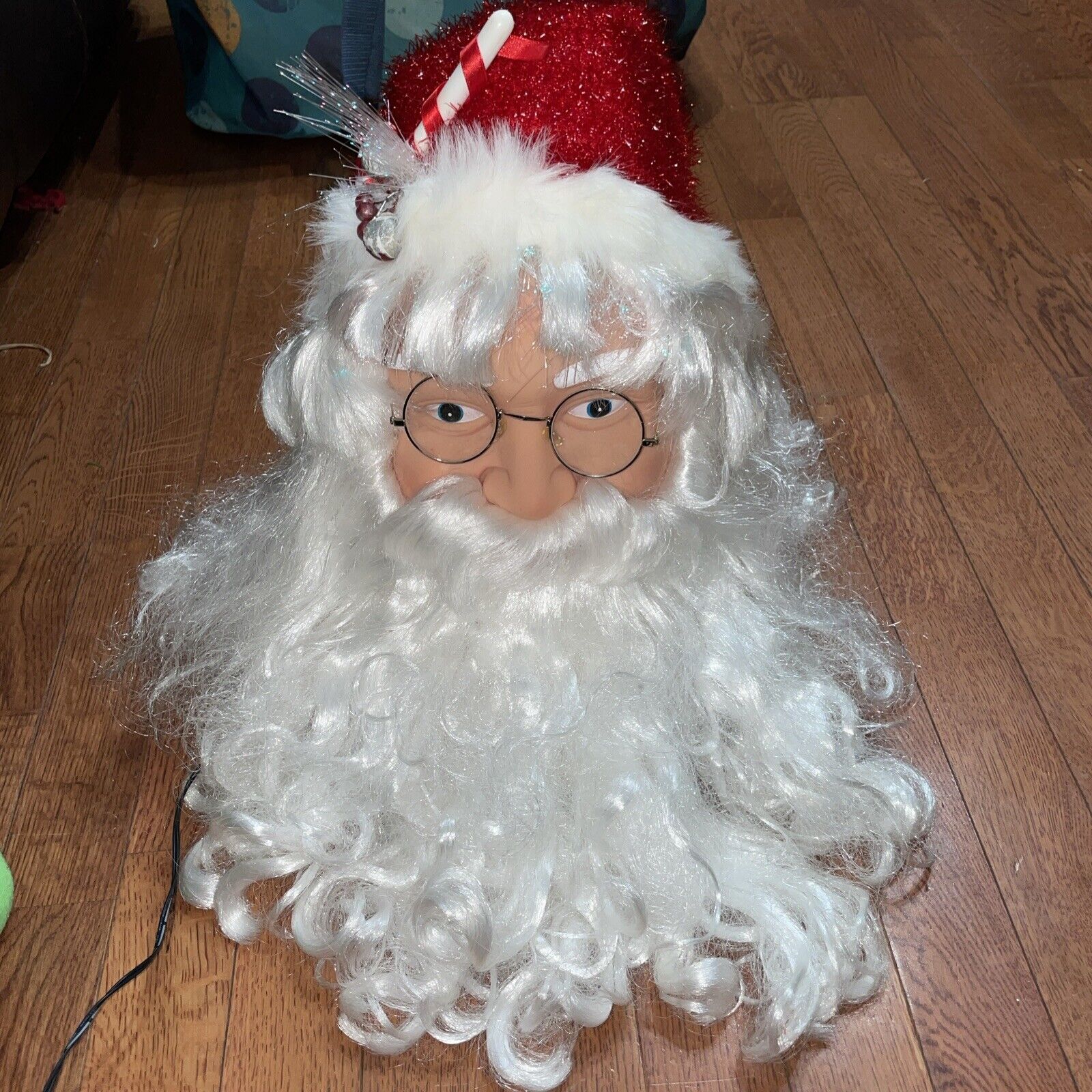 Vtg Fiber Optic Large Santa Head Face Lighted Twinkling Christmas Figure 13\