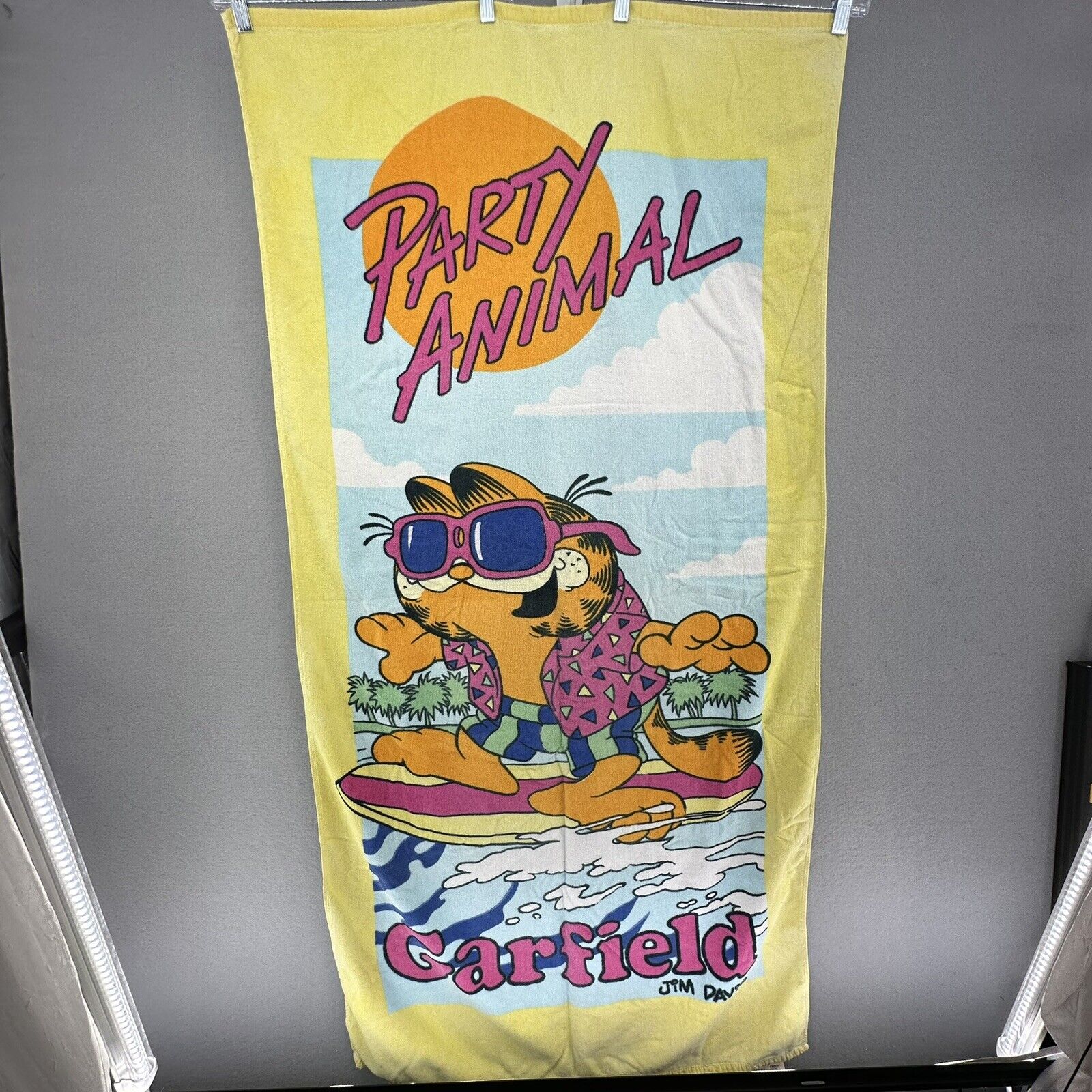 VTG 80’s Garfield Beach Club Towel “Party Animal” Franco Cat Surf 1978 Pool