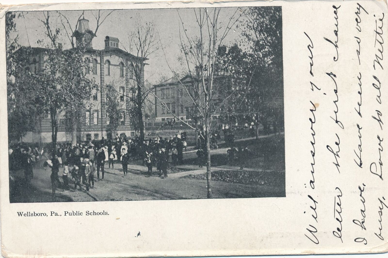 WELLSBORO PA - Public Schools Postcard - udb - 1905