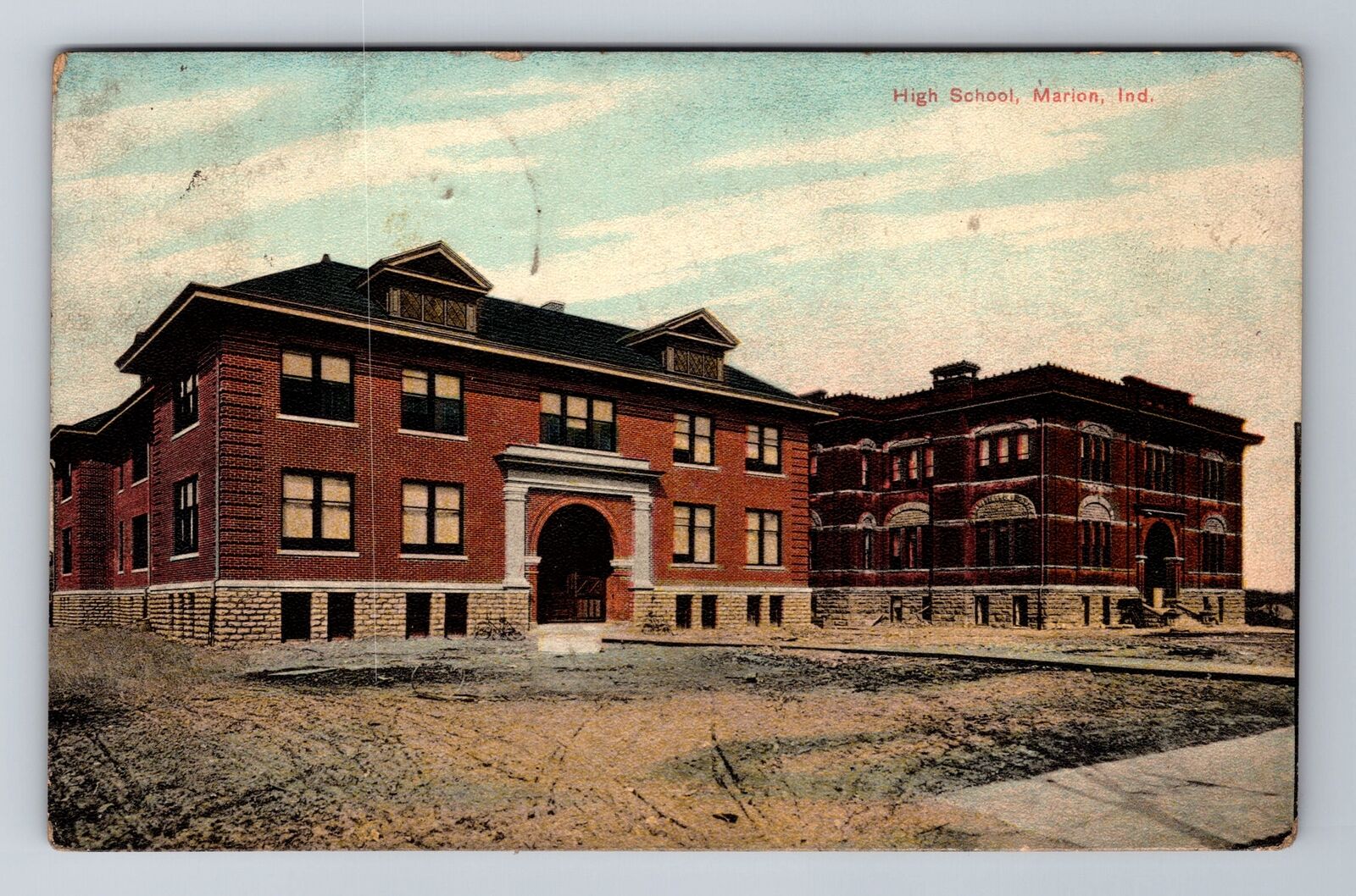 Marion IN-Indiana, High School, c1909 Antique Vintage Souvenir Postcard