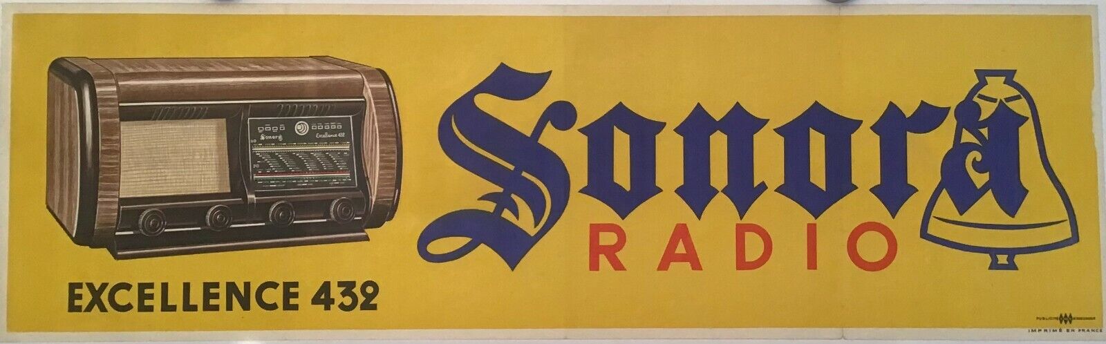 1940s Original Art Deco Poster, Sonora Radio Banner Advertisement