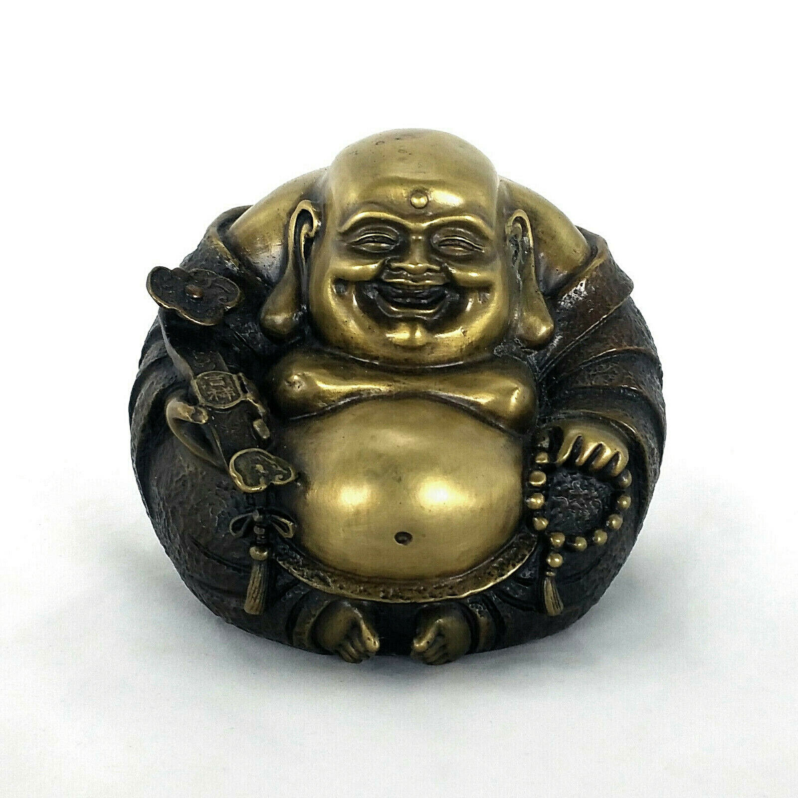Brass Sitting Happy Buddha Laughing Buddha Hotai Feng Shui Dont Worry be Happy