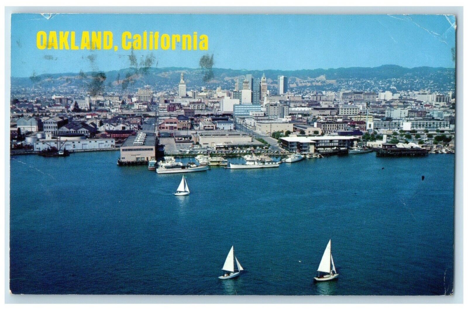 1967 Oakland California CA, View Of Downtown Oakland Sailboat Buildings Postcard
