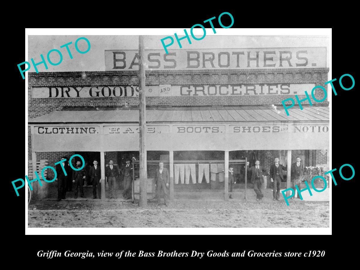 OLD LARGE HISTORIC PHOTO OF GRIFFIN GEORGIA VIEW OF THE BASS BROS STORE c1920