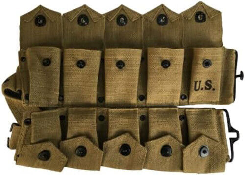 U.S. Army WWII Springfield M1 Garand 10 Pocket Canvas Belt Khaki