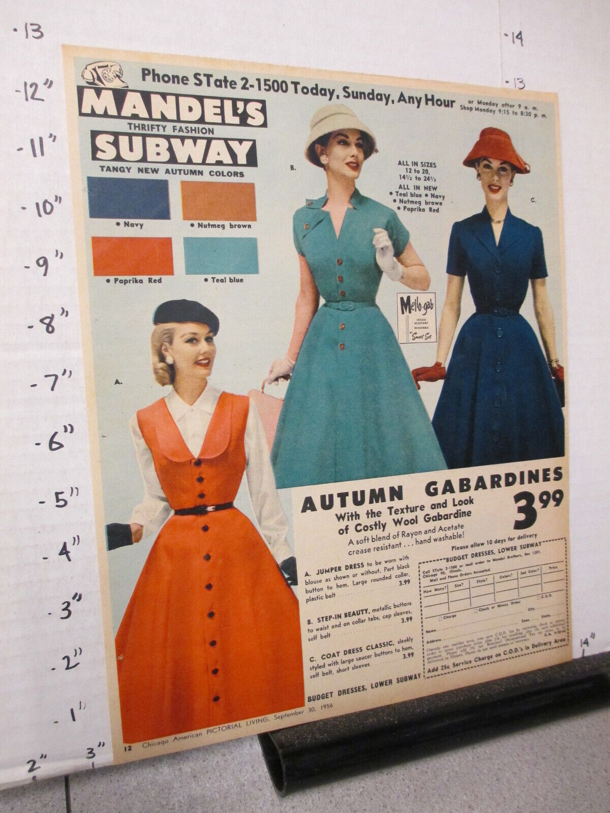 newspaper ad 1956 MANDEL'S SUBWAY Autumn women's clothing gabardine Smart Set