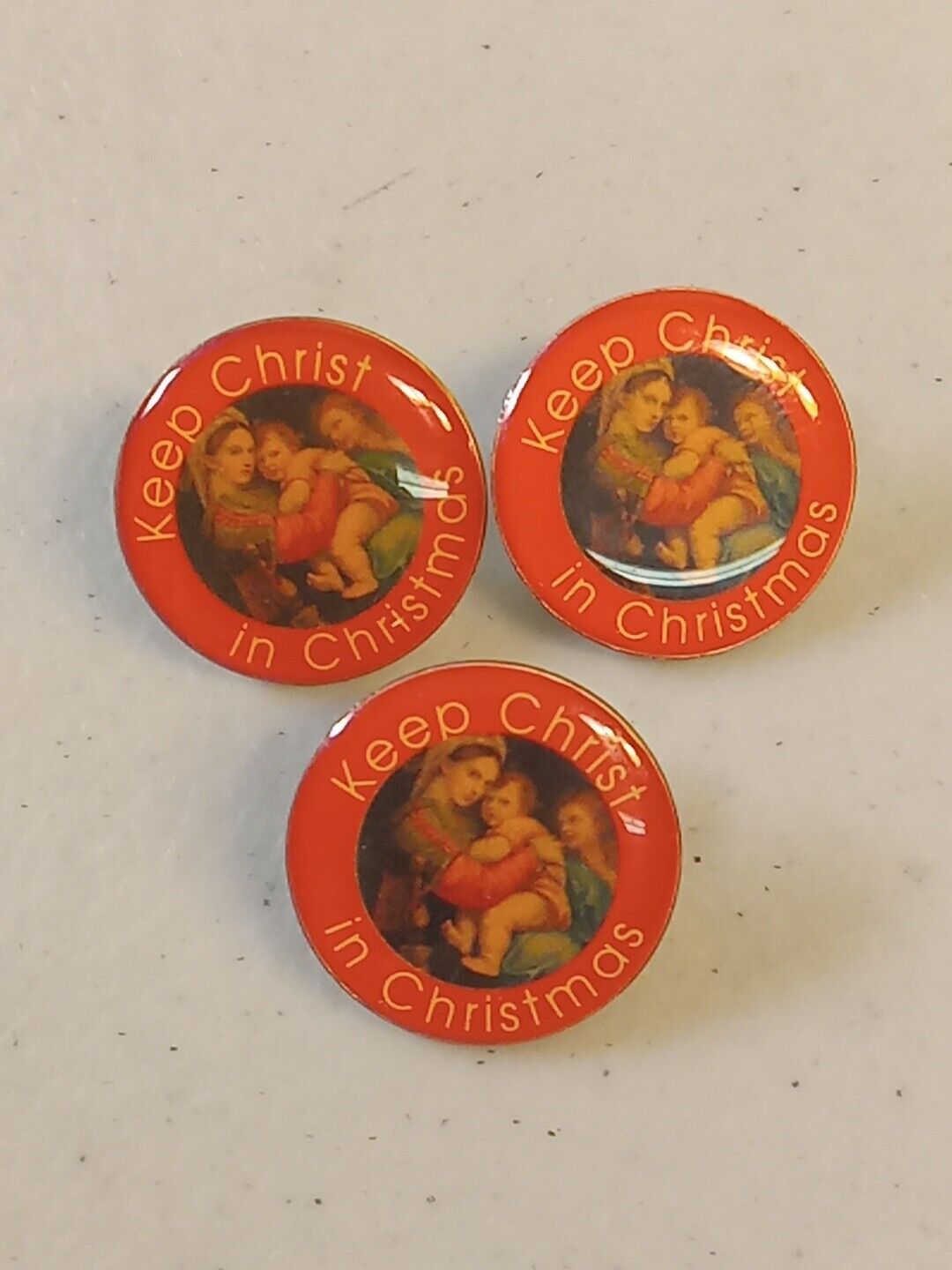 Vintage Keep Christ in Christmas Pin Red Christian Religious Support (Lot of 3)
