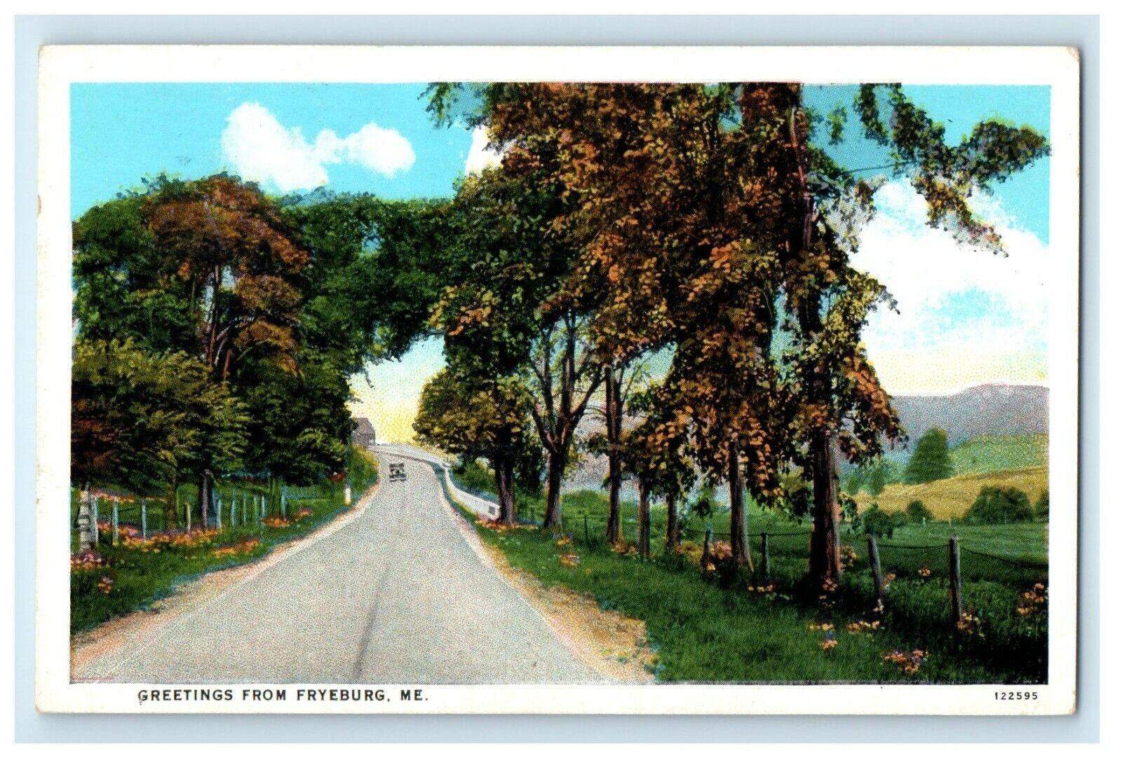 1939 Road Scene, Greetings from Fryeburg, Maine ME Vintage Unposted Postcard