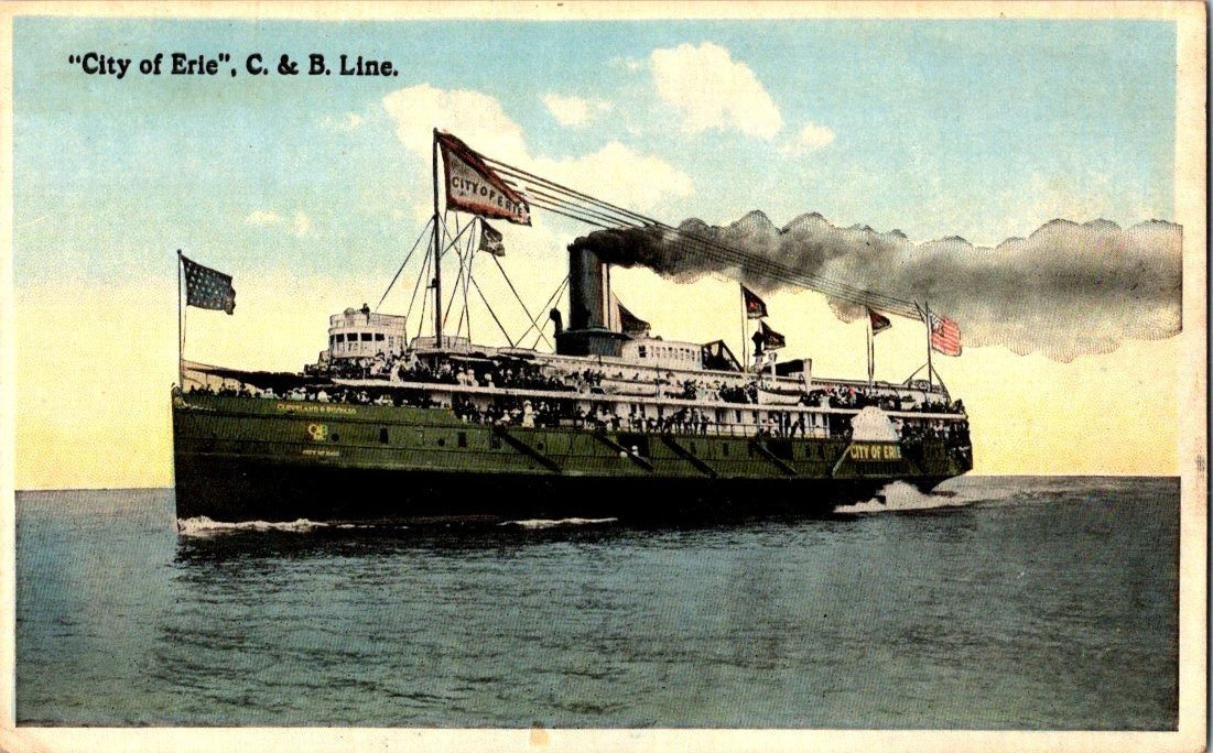 Antique Postcard City of Erie C&B Line Cleveland and Buffalo Steam Ship 