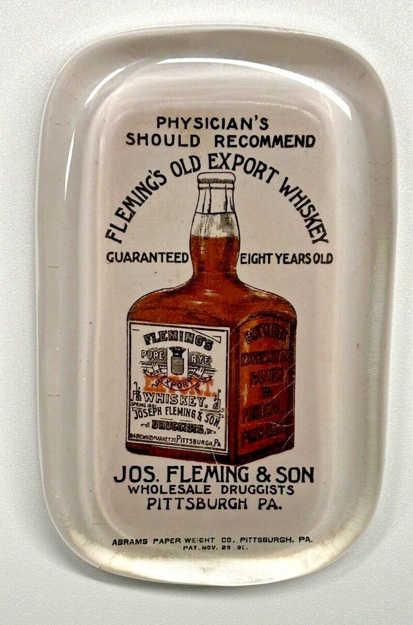 Antique Advertising Paperweight Flemings Old Export Whiskey