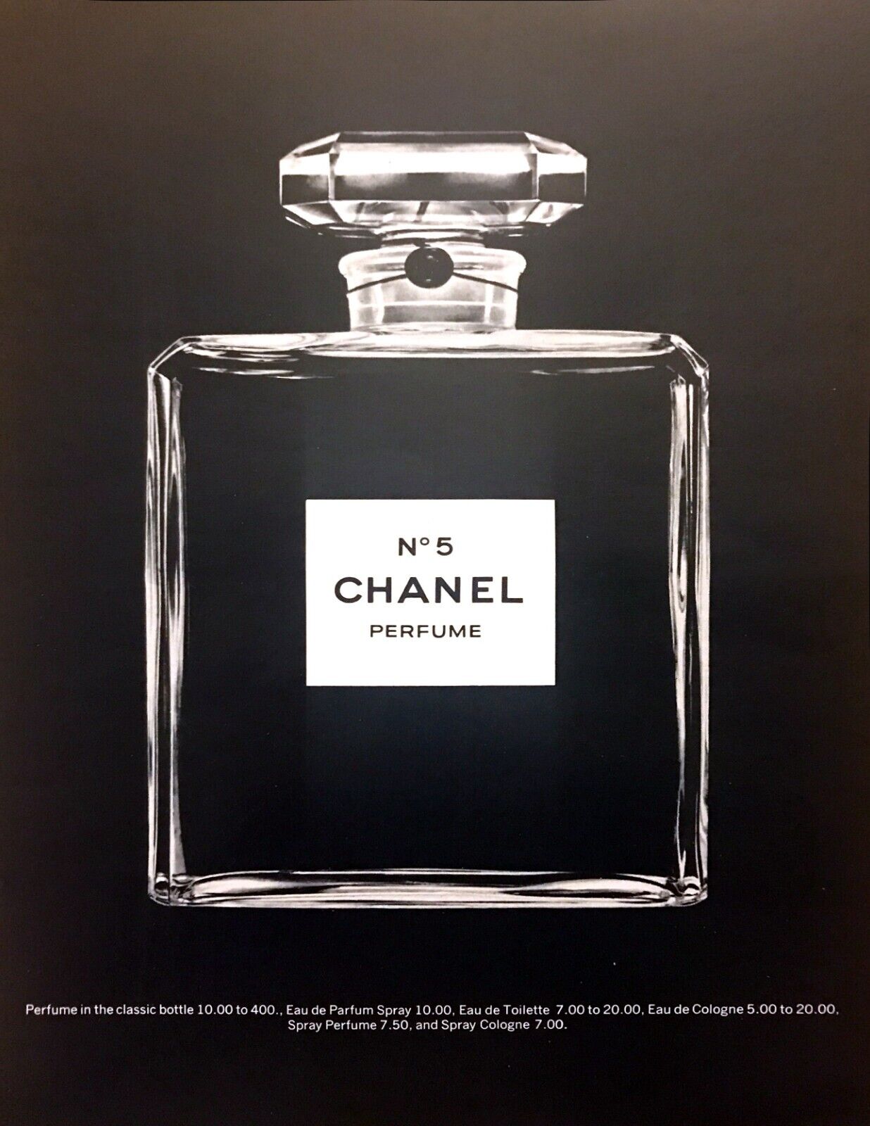 1974 Chanel No. 5 Chanel Classic LARGE Perfume Bottle photo vintage print ad