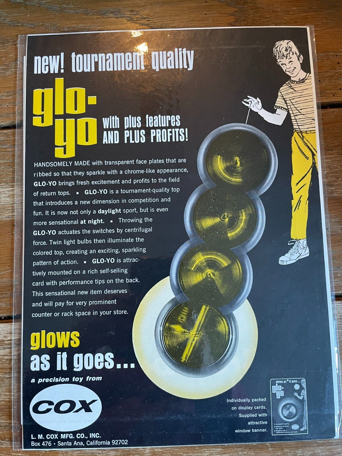 VINTAGE 1968 PAPER AD Poster Cox Toy Glo Yo Illuminated Yo-Yo Glows