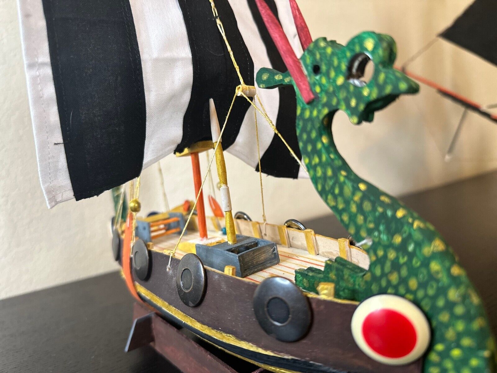 Handmade wooden model Viking dragon ship