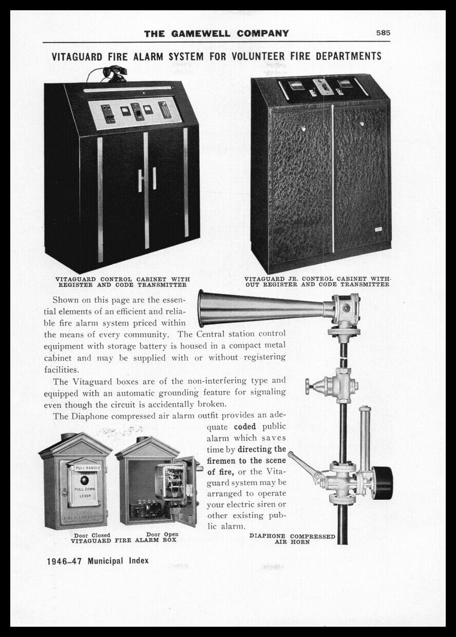 1946 Gamewell Co. Vitaguard Fire Alarm System  Vintage trade print ad