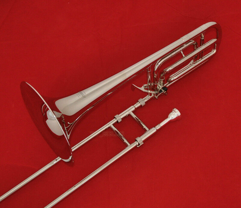 New Silver Nickel Plated Tenor Trombone Bb/F Trigger Horn With Case