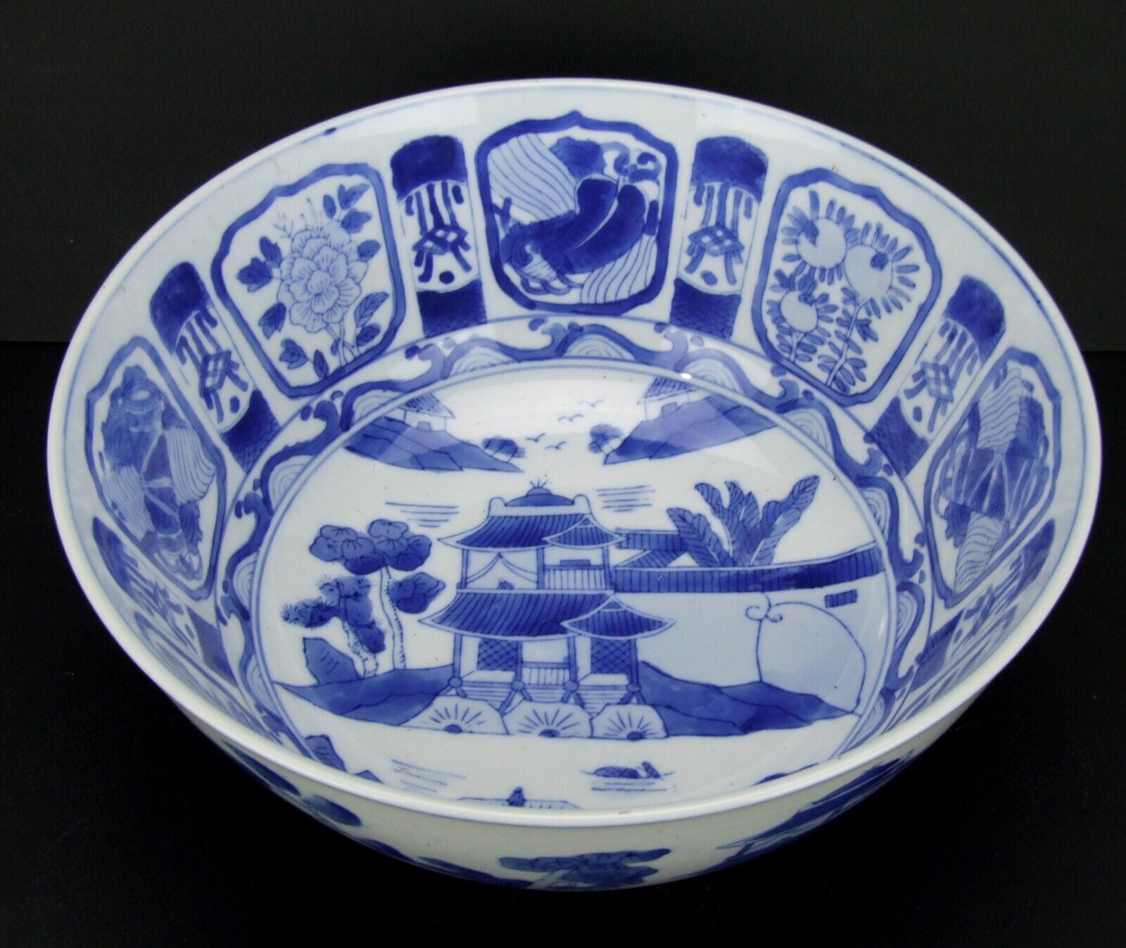Blue White Asian Chinese Porcelain Bowl Williams Sonoma 12 inch diameter