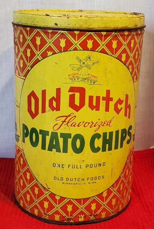 Vintage Old Dutch Potato Chip Tin One Pound Minneapolis With Lid