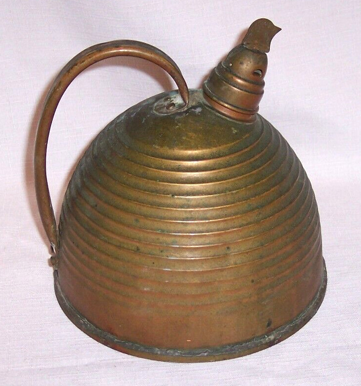 ANTIQUE 1930s Copper Bee Hive Kettle With Blue Whistling Bird ORIGINAL PATINA
