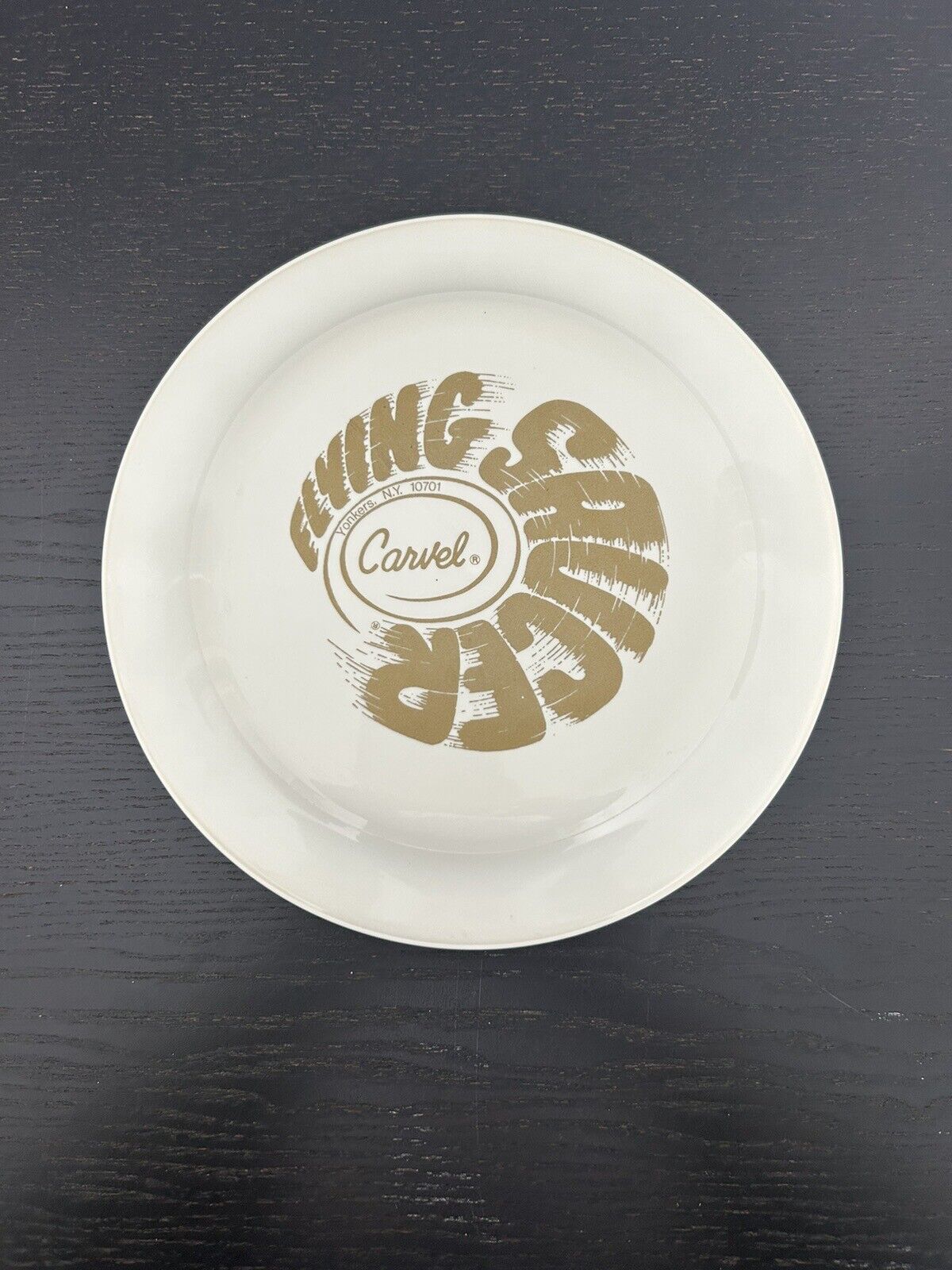 Vintage Frisbee Carvel Ice Cream Flying Saucer White Gold Lettering Promotional