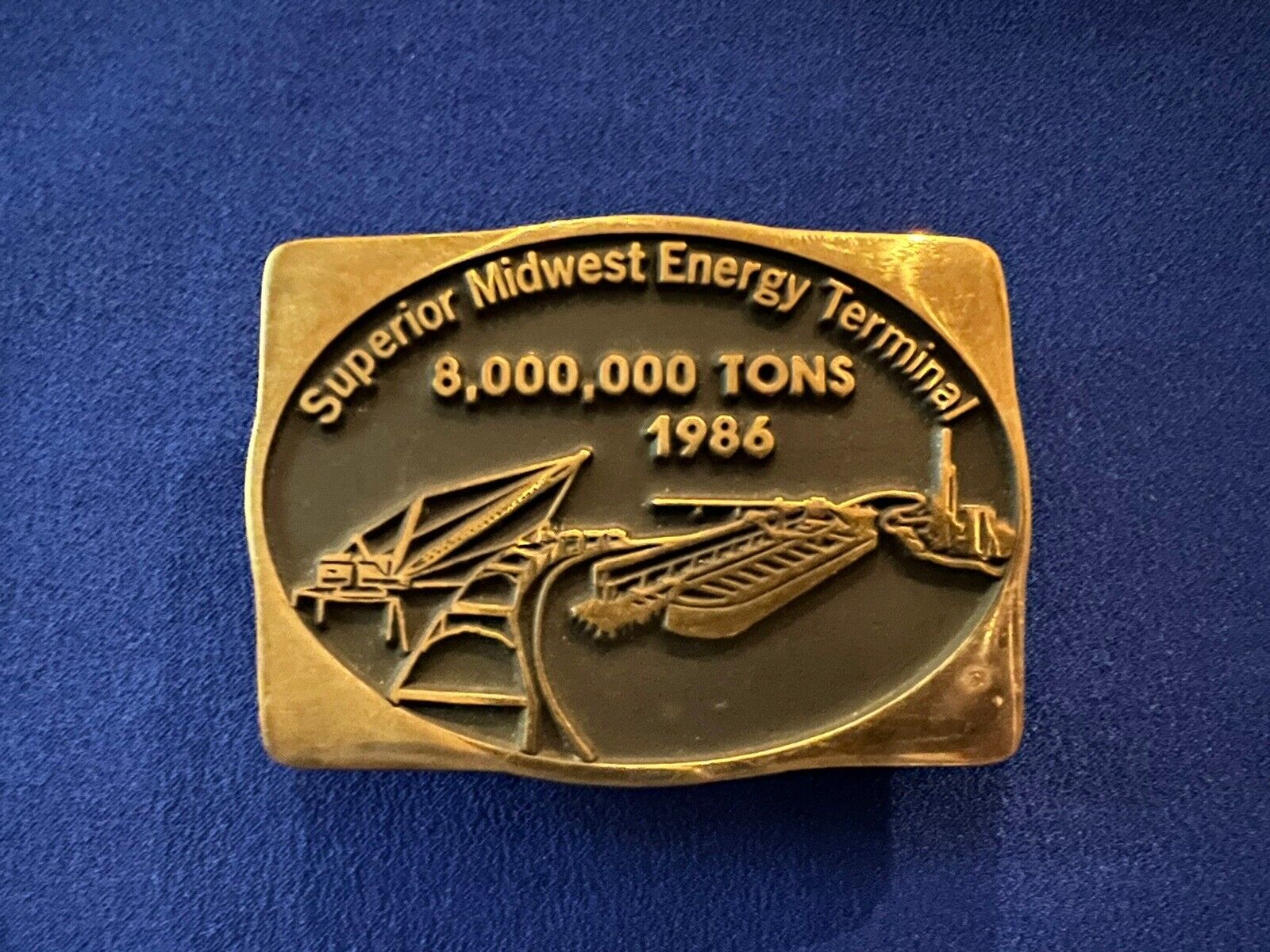 1986 Lake Superior Midwest Energy Terminal Belt Buckle Railroad Lake Freighter