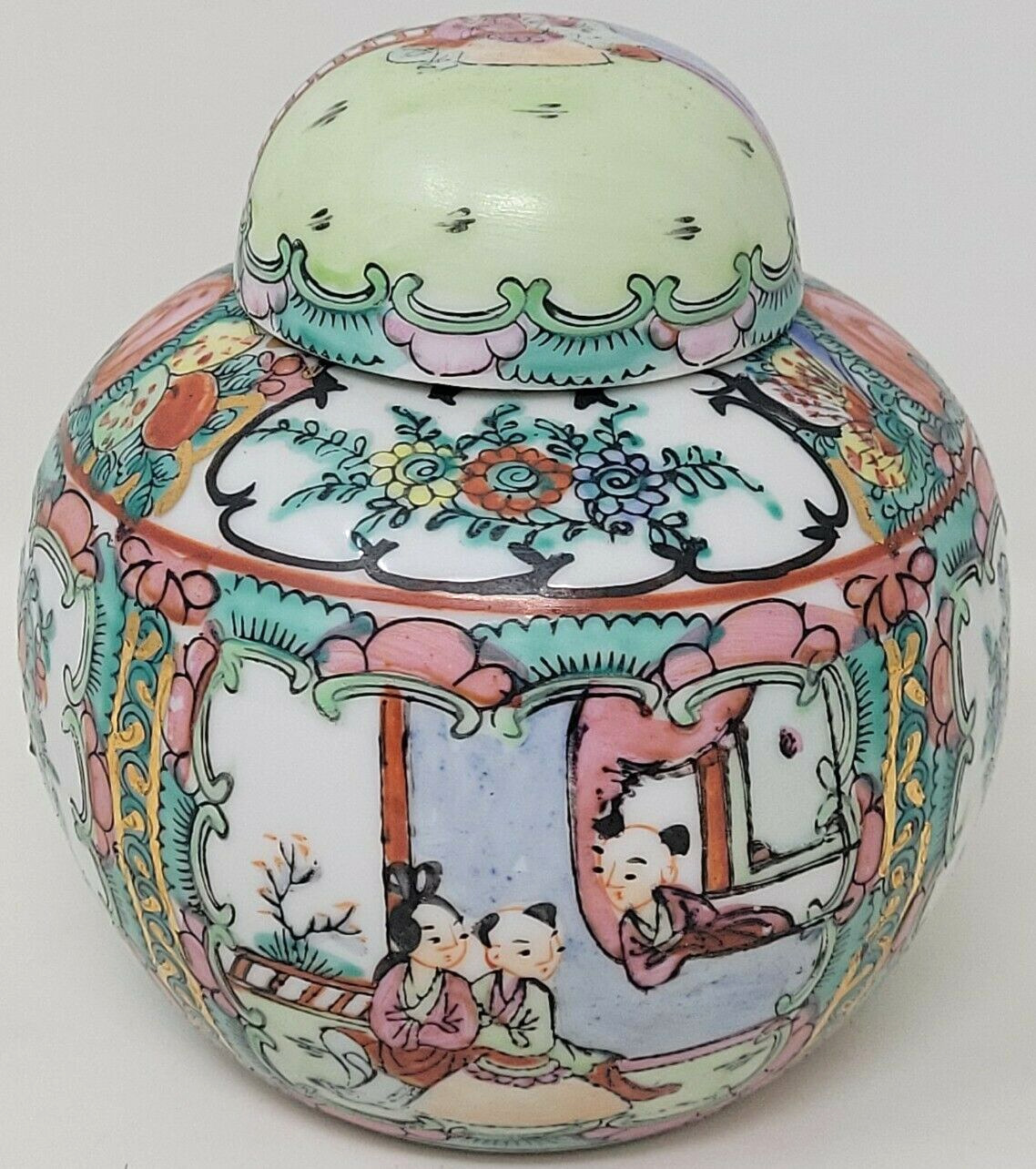 ACF Chinese Medallion Ginger Jar Vase Hand Painted Hong Kong 4 1/2\