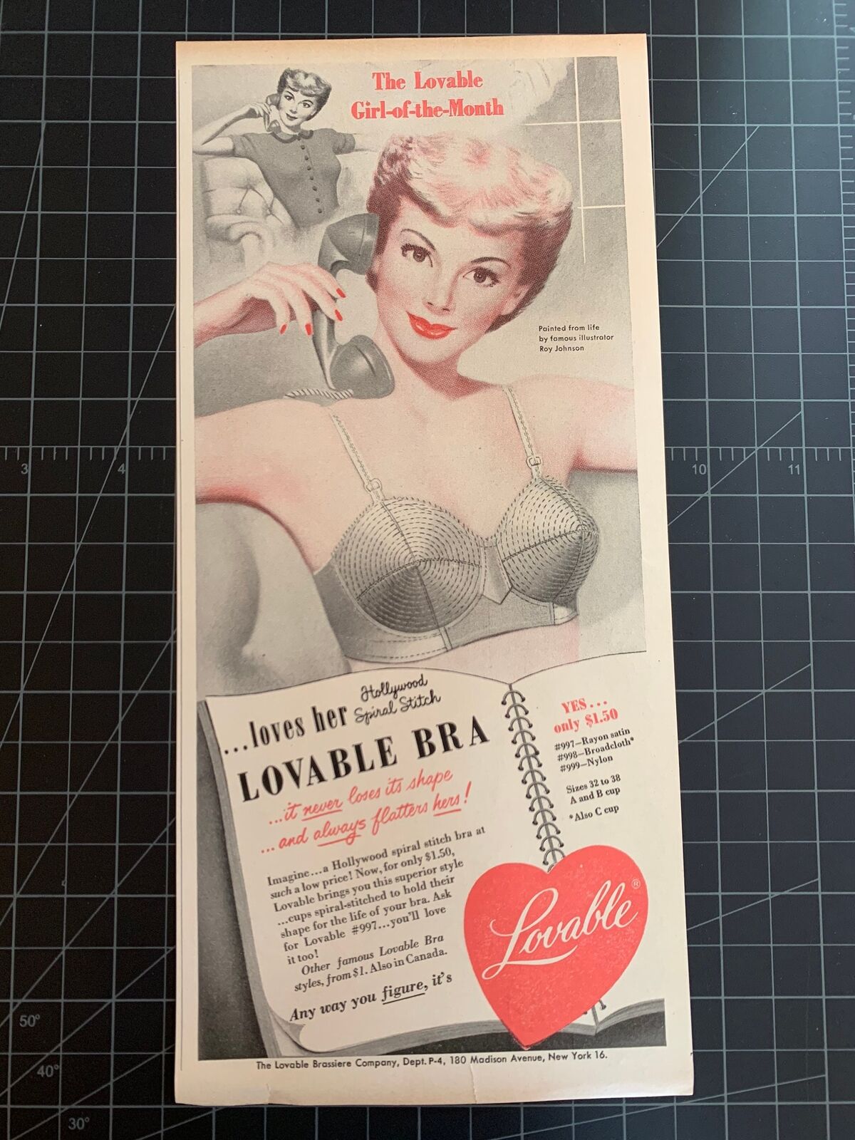 Vintage 1950s Lovable Bra Print Ad - Roy Johnson Art