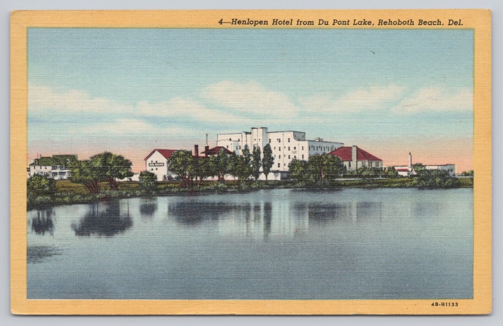 Rehoboth Beach Delaware, Henlopen Hotel from Du Pont Lake, Vintage Postcard