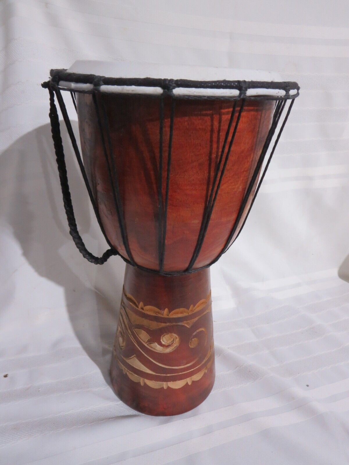 Tribal African Djembe Drum w/ Ropes & Carvings 15 1/2\
