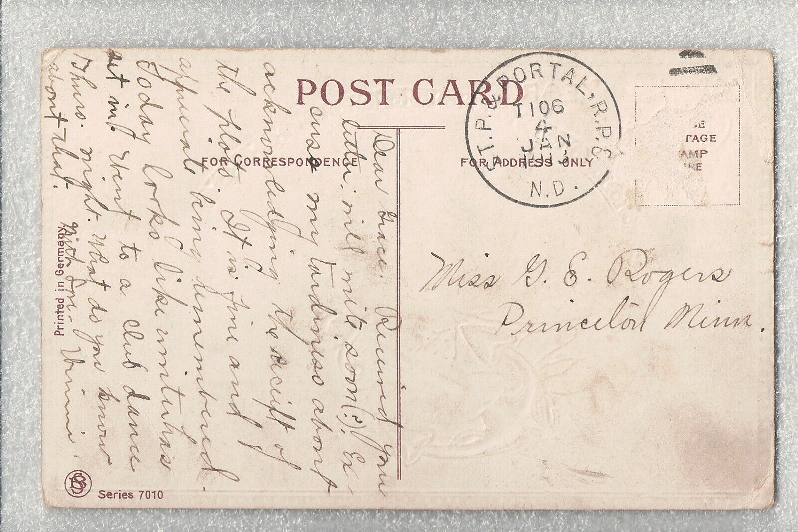 1913 RPO Postcard-Happy New Year to Miss Rogers Princeton Minnesota