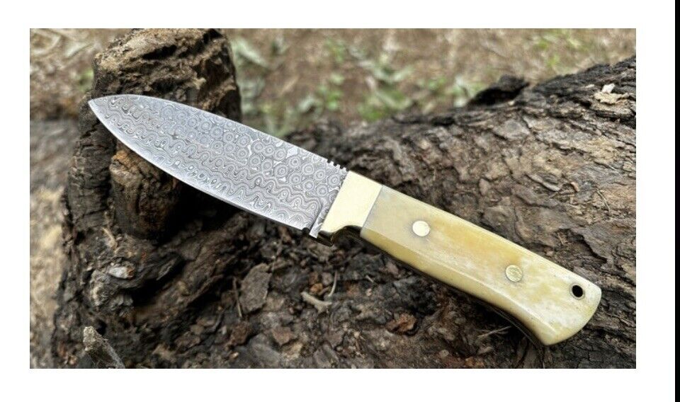 Custom Limited Addition Damascus Knife with Camel BoneHandle