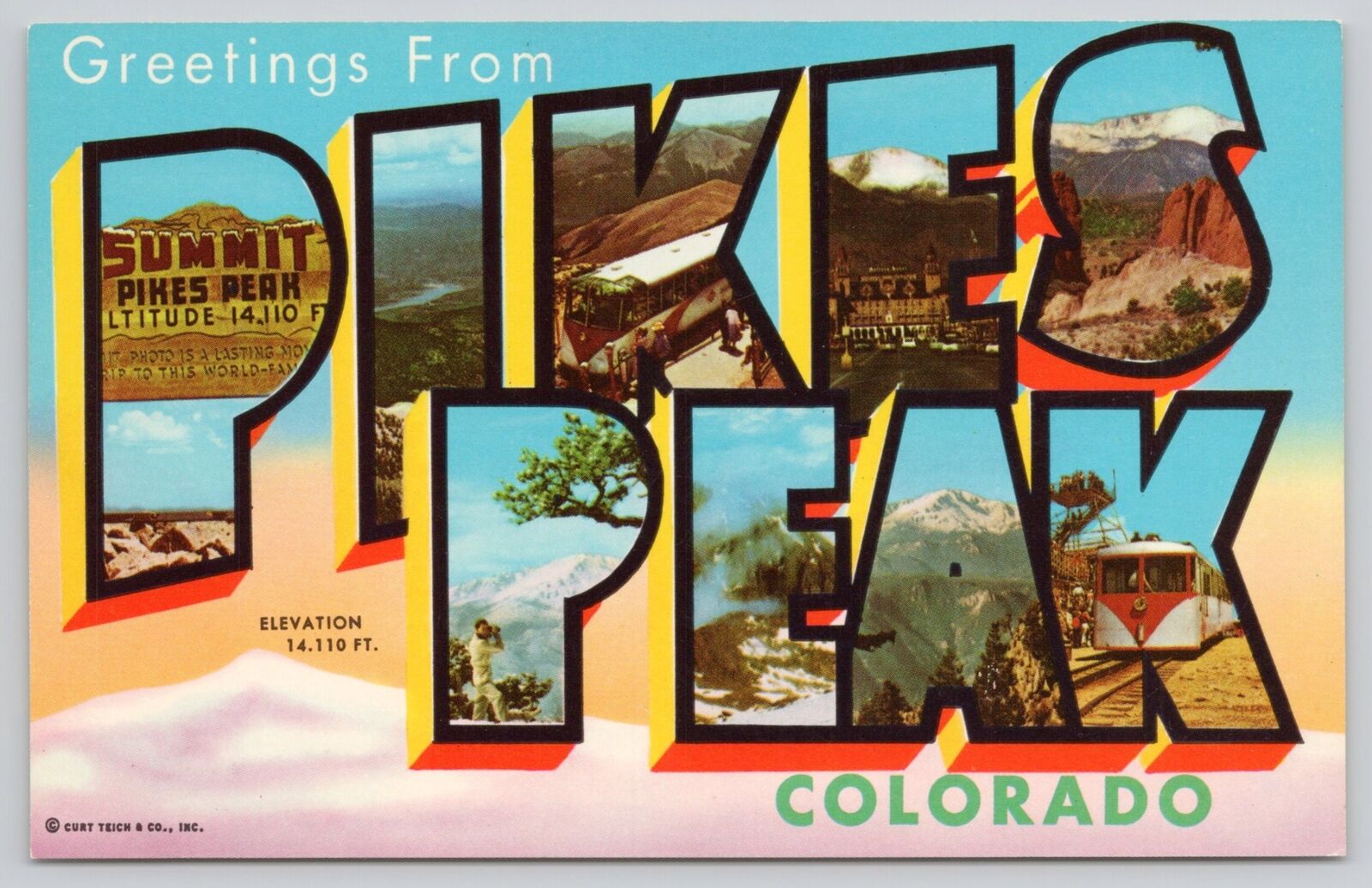 Postcard Greetings From Pikes Peak Colorado Large Letter Curt Teich