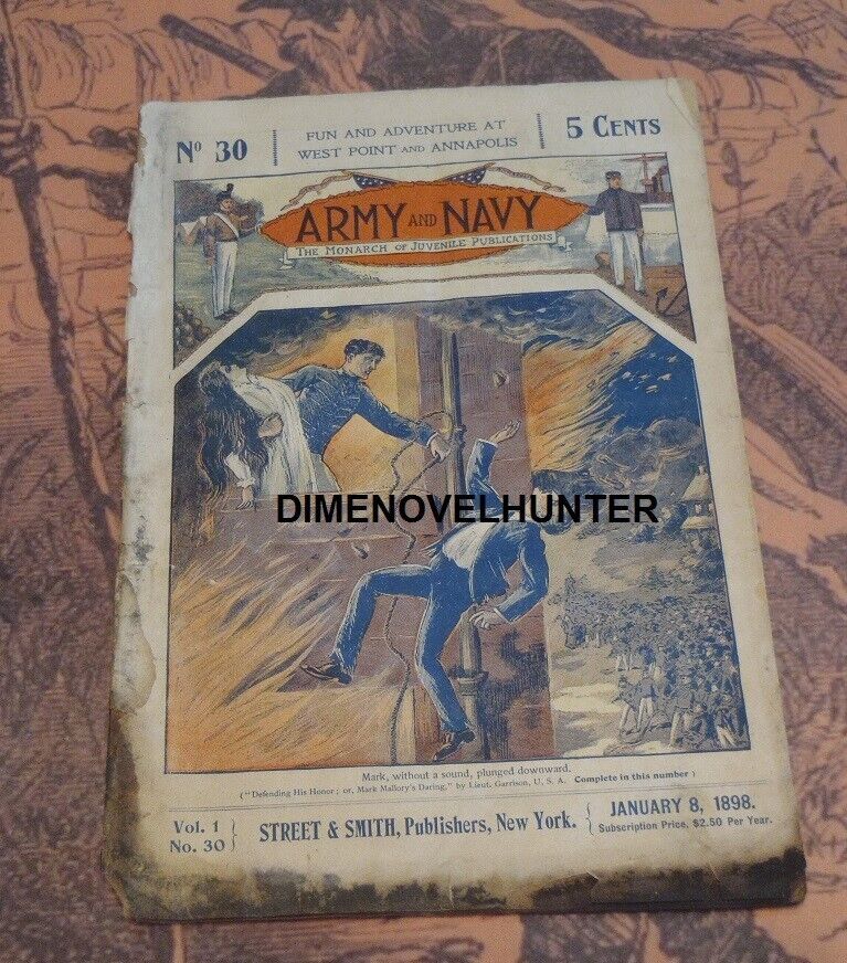 1898 ARMY AND NAVY #30 WEST POINT & ANNAPOLIS DIME NOVEL WATCH VIDEO STORY PAPER