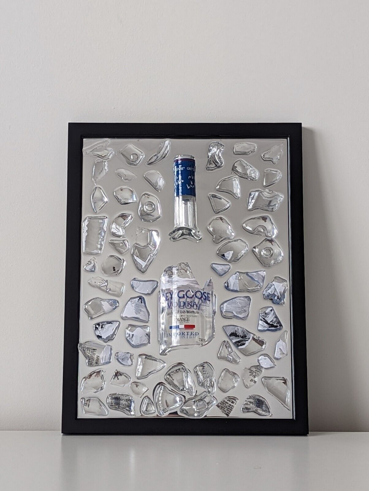 Handmade Art Luxury broken bottle in frame - Gray Goose Vodka