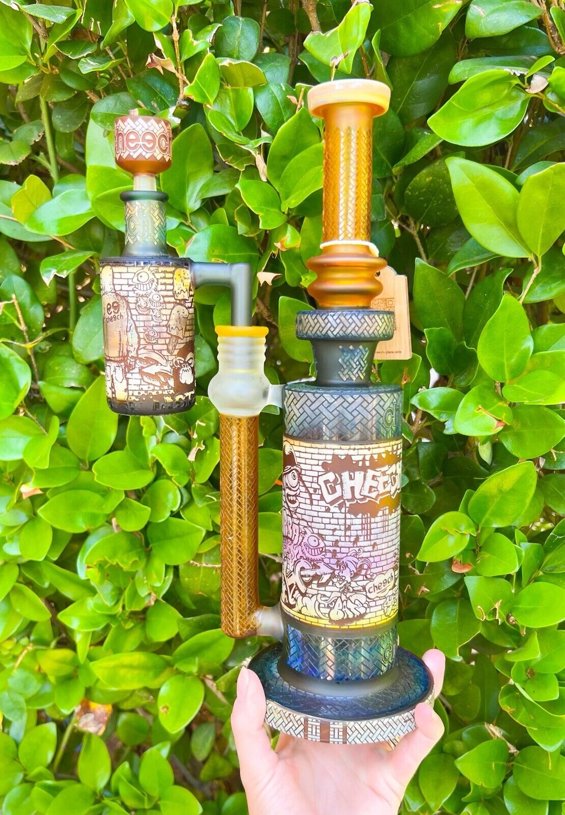 TALL Cheech™ 12” THICK Amber Graffiti Artist BONG Glass Water Pipe Hookah *USA