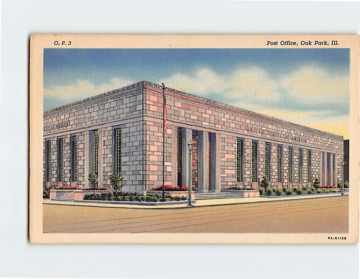 Postcard Oak Park Post Office Illinois USA
