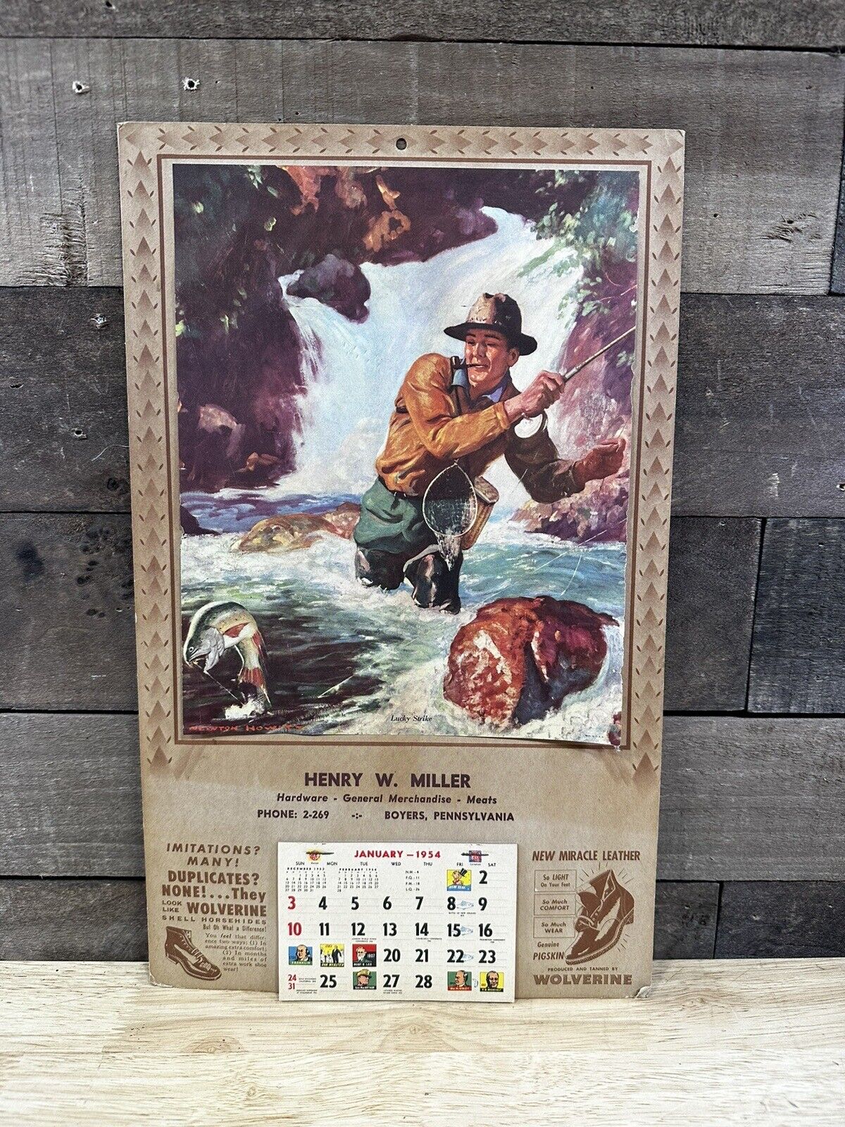 Vintage 1954 Henry W. Miller “Lucky Strike” Calendar Boyers, PA Signed