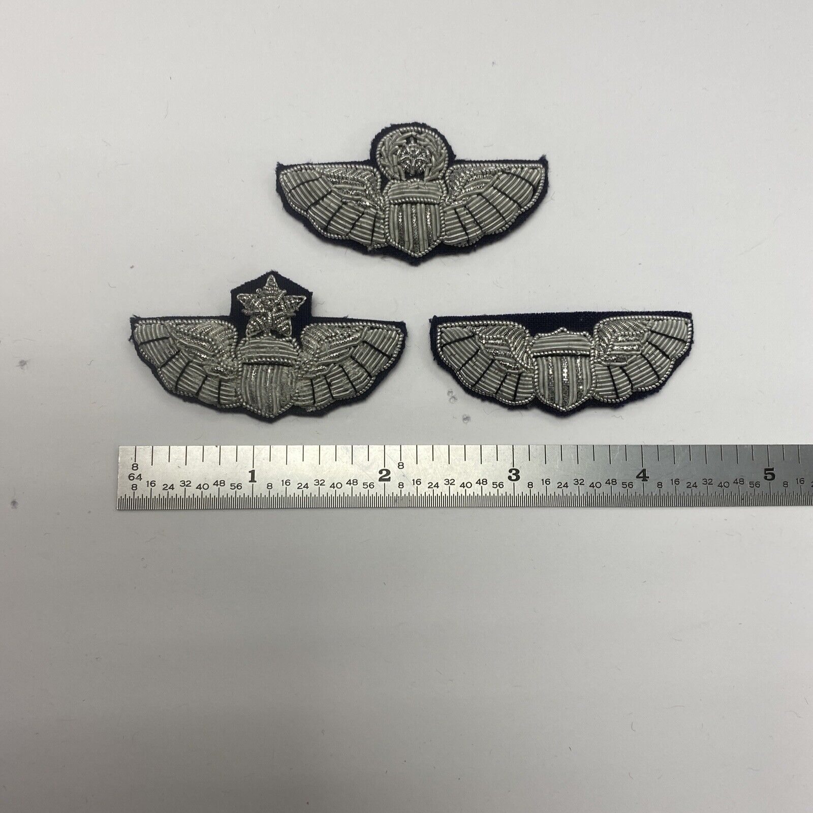Vintage Air Force Silver Bullion Insignia Pin- Pilot Wings - Command, Sr, Basic