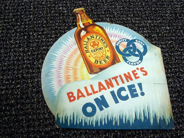 Circa 1940s Ballantine On Ice Cardboard Sign, Newark, New Jersey