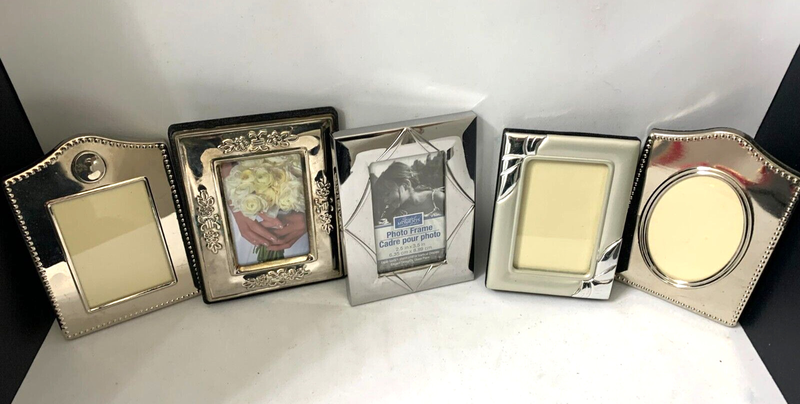  Vintage Silver Plated  5Mini Photo Frames Square Round Rectangle Raised