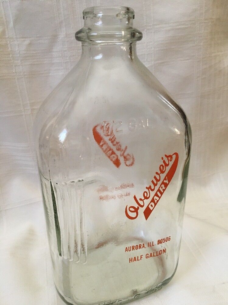 Vintage Half Gallon Milk Bottle Oberweis Dairy Aurora Illinois