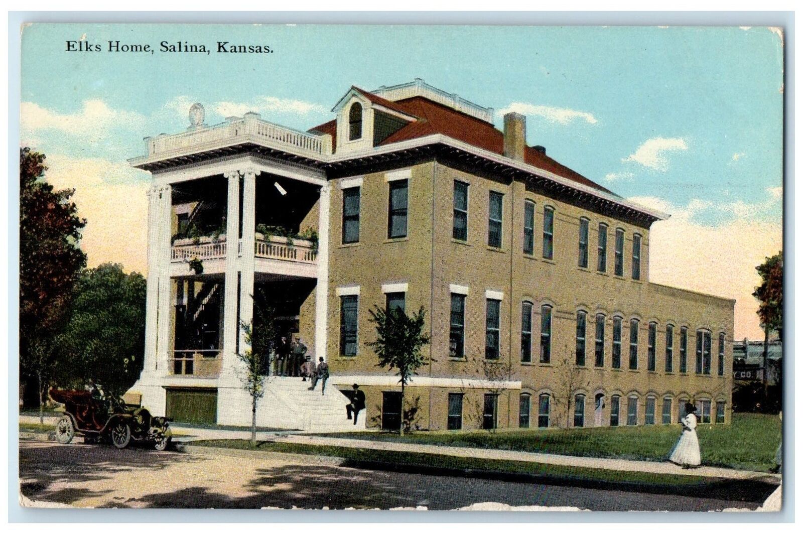 1912 Elks Home Exterior Roadside Trees Salinas Kansas KS Posted Vintage Postcard